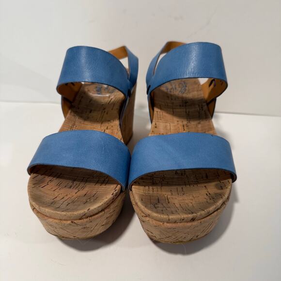 Kork-Ease Austin Wedge Heel Sandals Blue Tan Strap Cork Heel Size 8 - Picture 2 of 8